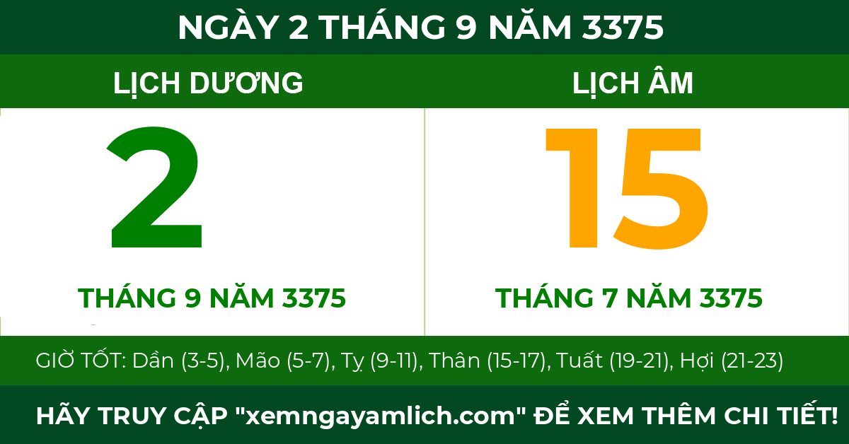 lịch âm ngày 2 tháng 9 năm 3375