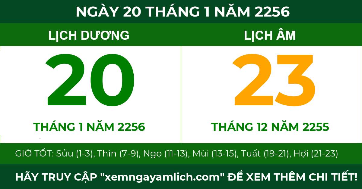 lịch âm ngày 20 tháng 1 năm 2256