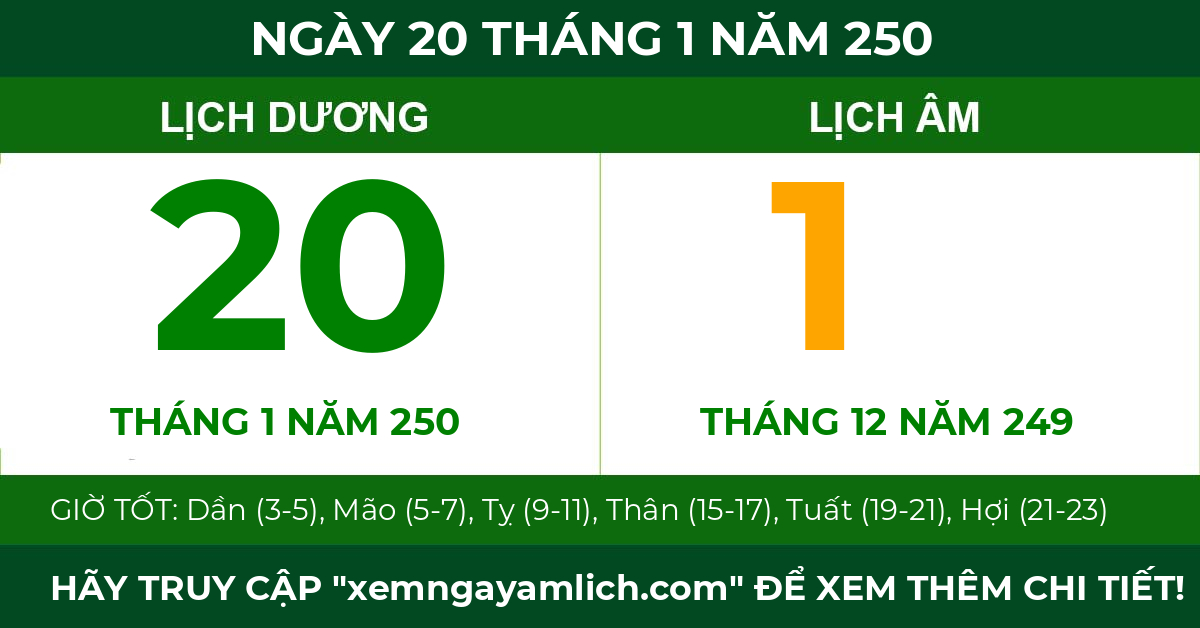 lịch âm ngày 20 tháng 1 năm 250