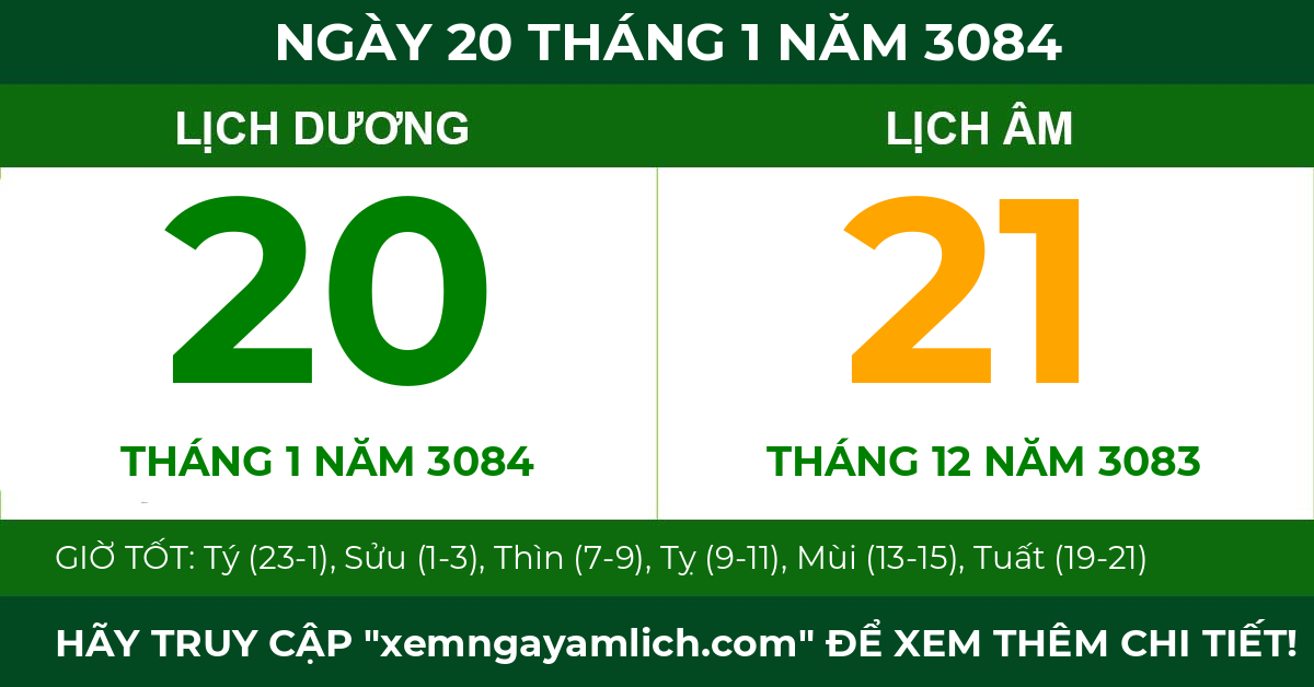 lịch âm ngày 20 tháng 1 năm 3084