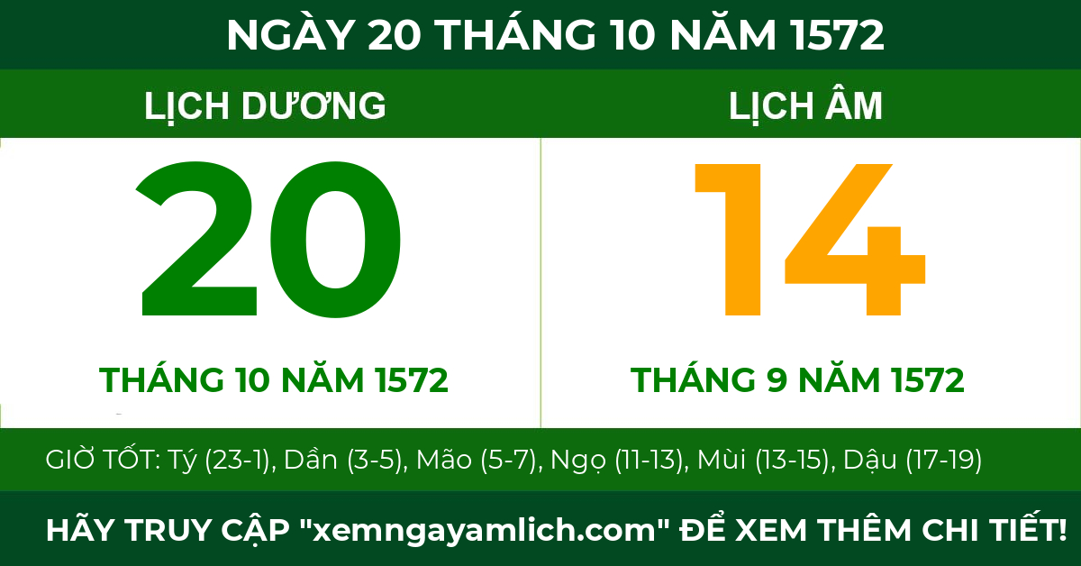 lịch âm ngày 20 tháng 10 năm 1572