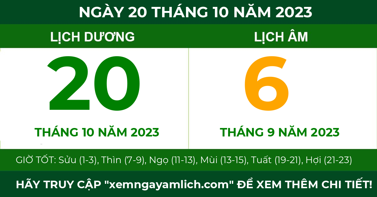 lịch âm ngày 20 tháng 10 năm 2023