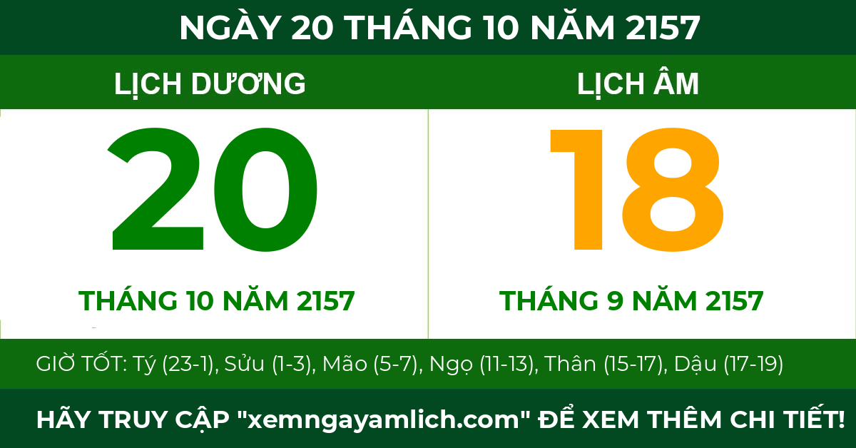 lịch âm ngày 20 tháng 10 năm 2157