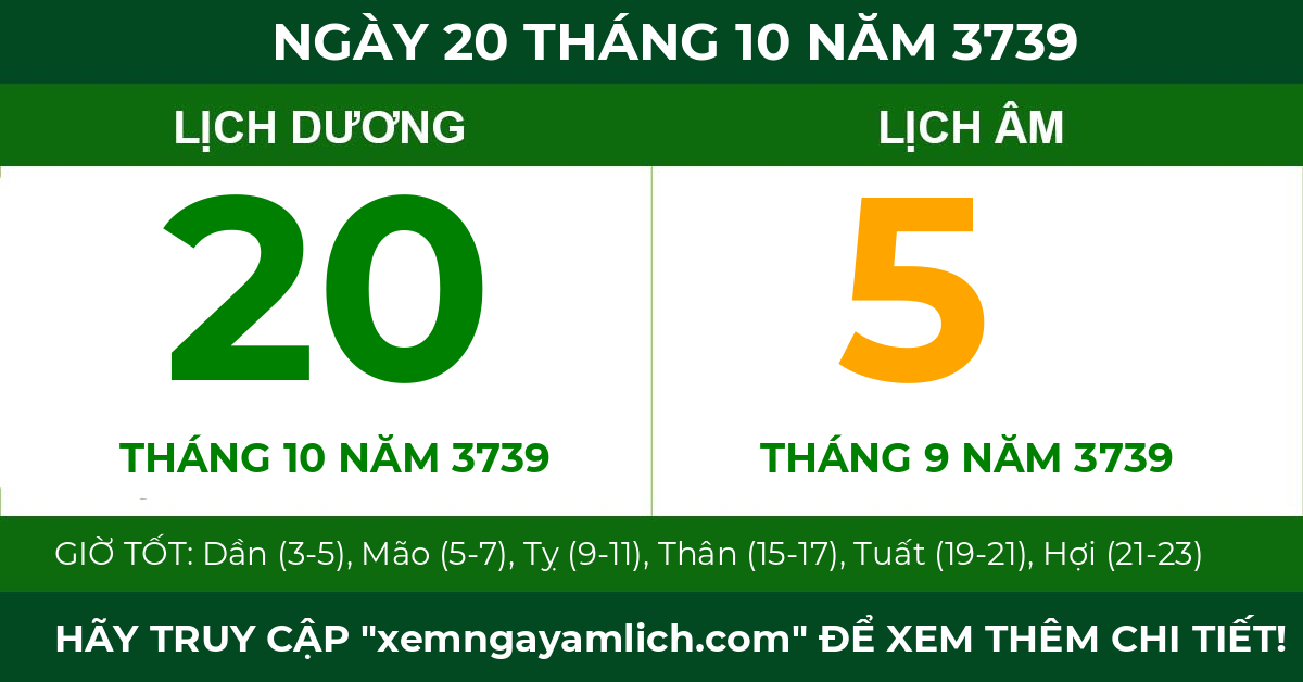 lịch âm ngày 20 tháng 10 năm 3739