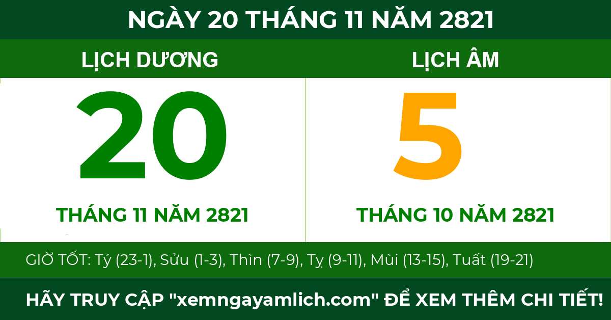 lịch âm ngày 20 tháng 11 năm 2821