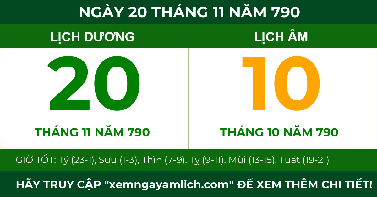 lịch âm ngày 20 tháng 11 năm 790