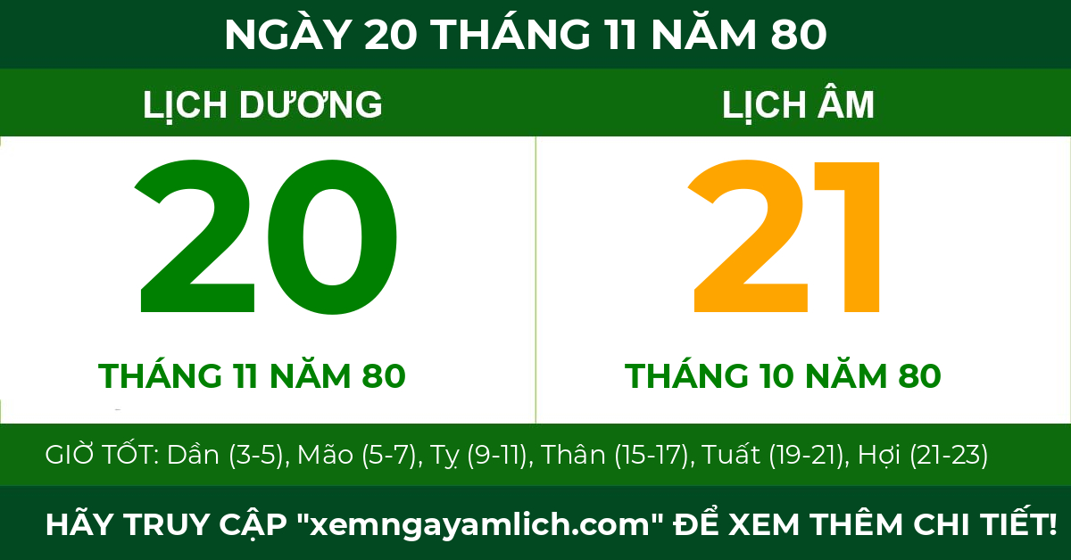 lịch âm ngày 20 tháng 11 năm 80