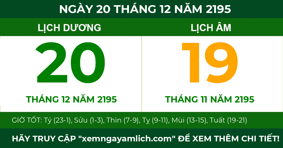 lịch âm ngày 20 tháng 12 năm 2195