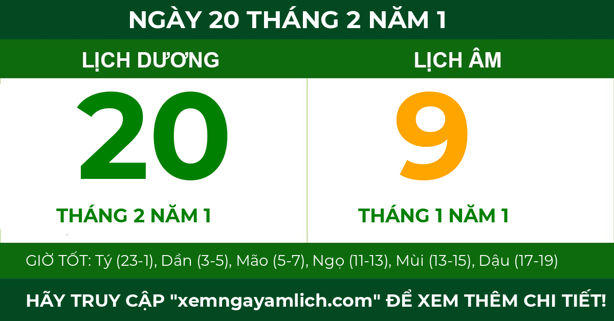 lịch âm ngày 20 tháng 2 năm 1