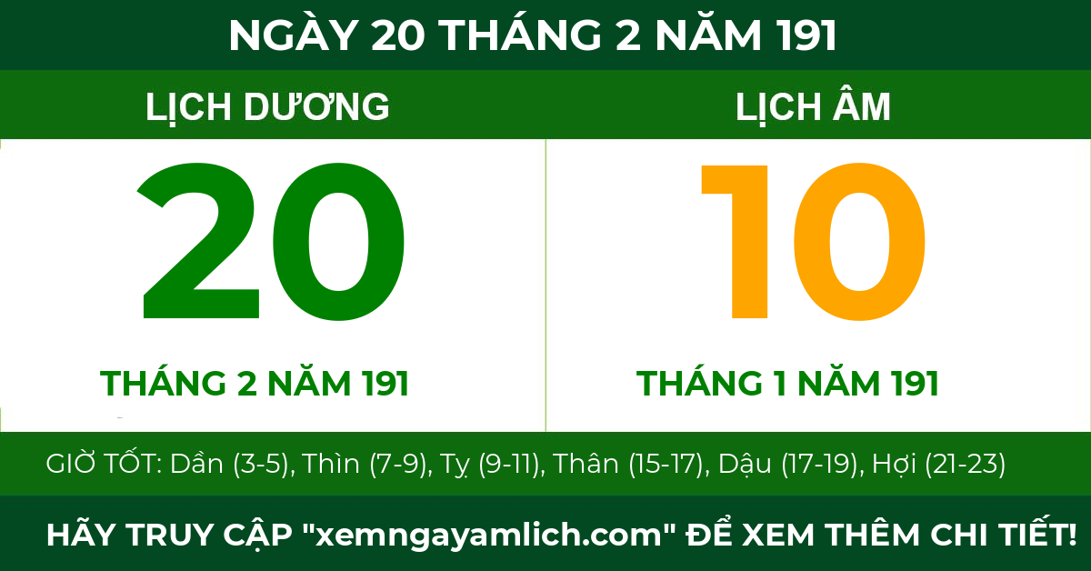lịch âm ngày 20 tháng 2 năm 191