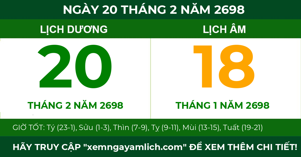 lịch âm ngày 20 tháng 2 năm 2698