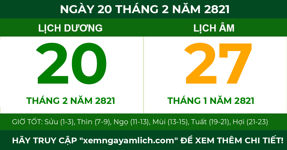 lịch âm ngày 20 tháng 2 năm 2821