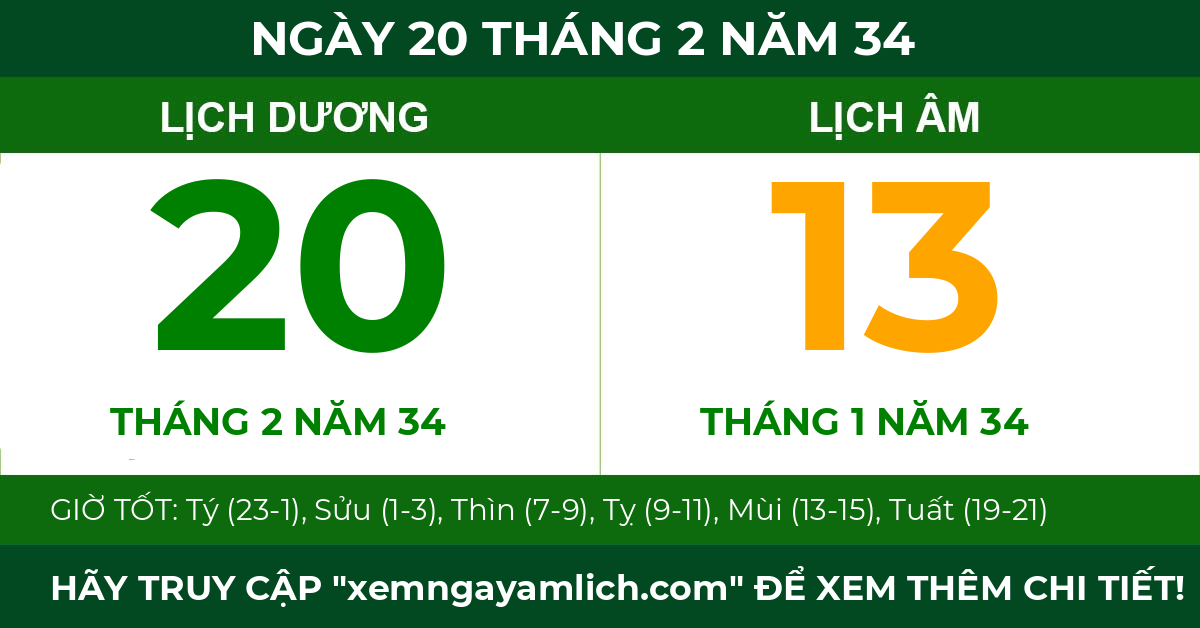 lịch âm ngày 20 tháng 2 năm 34