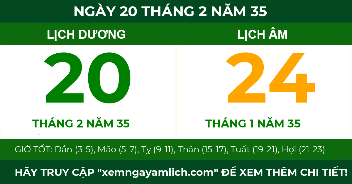 lịch âm ngày 20 tháng 2 năm 35