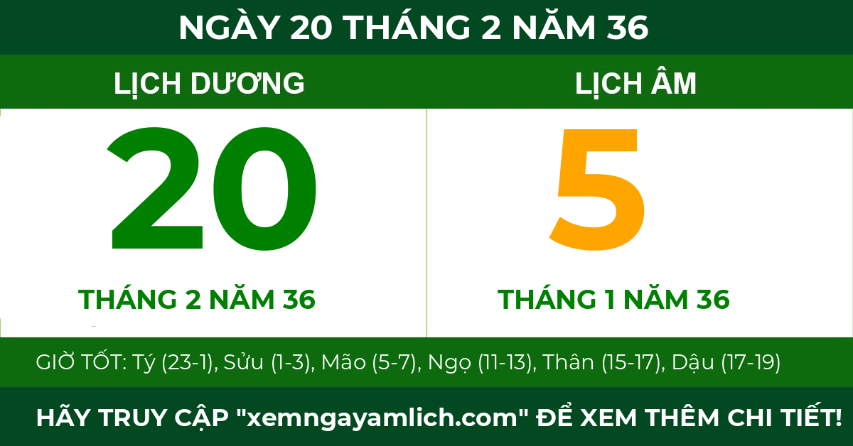 lịch âm ngày 20 tháng 2 năm 36