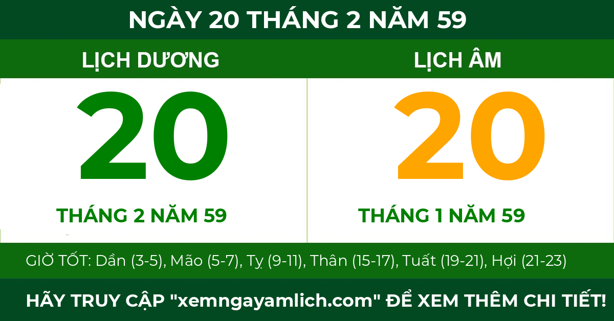 lịch âm ngày 20 tháng 2 năm 59