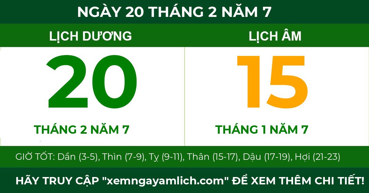 lịch âm ngày 20 tháng 2 năm 7