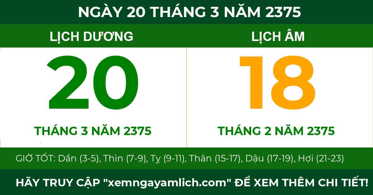 lịch âm ngày 20 tháng 3 năm 2375