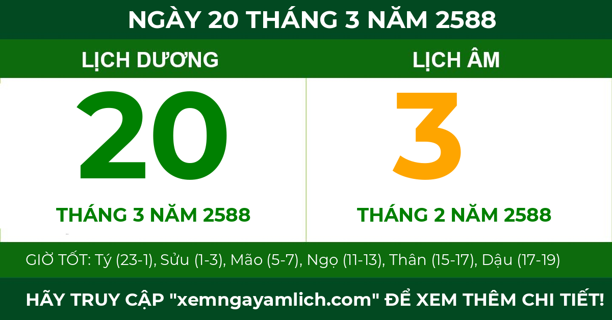 lịch âm ngày 20 tháng 3 năm 2588