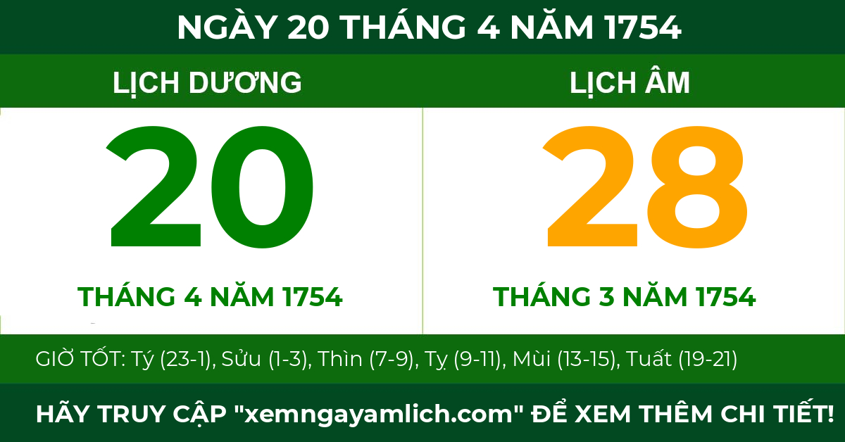 lịch âm ngày 20 tháng 4 năm 1754