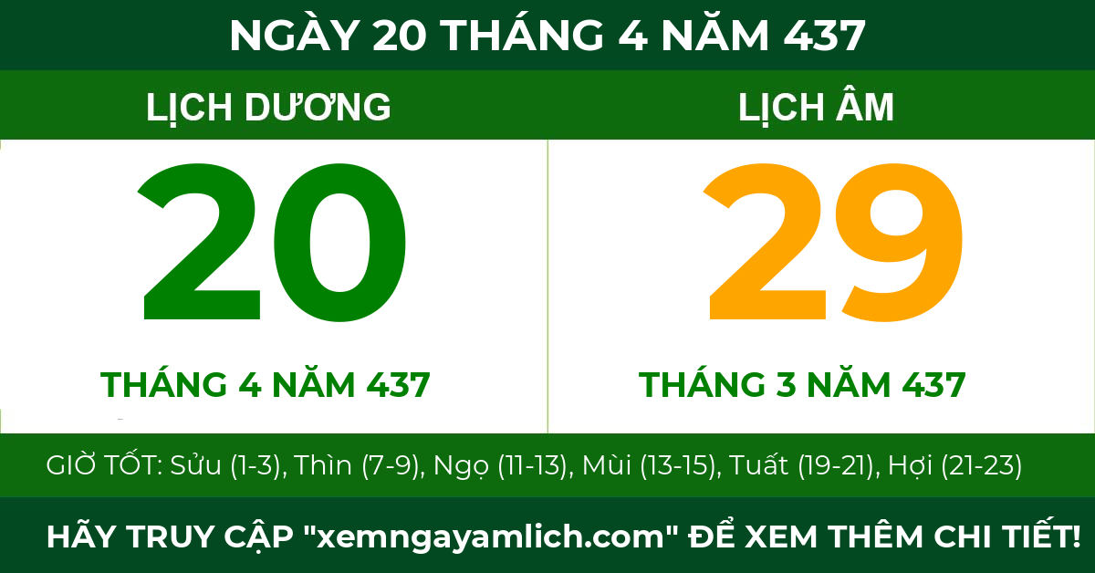 lịch âm ngày 20 tháng 4 năm 437