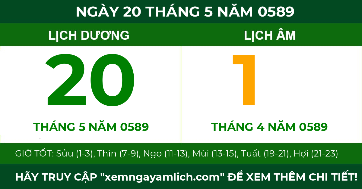 lịch âm ngày 20 tháng 5 năm 0589