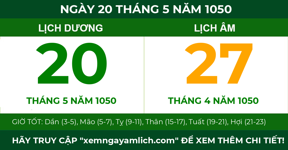 lịch âm ngày 20 tháng 5 năm 1050
