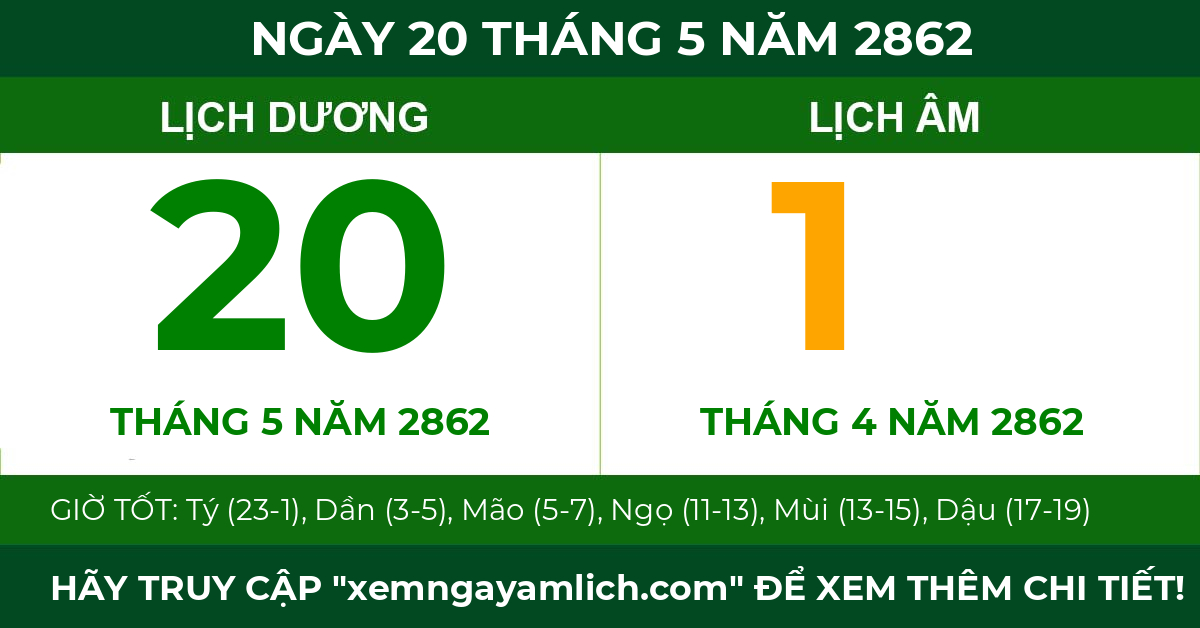 lịch âm ngày 20 tháng 5 năm 2862