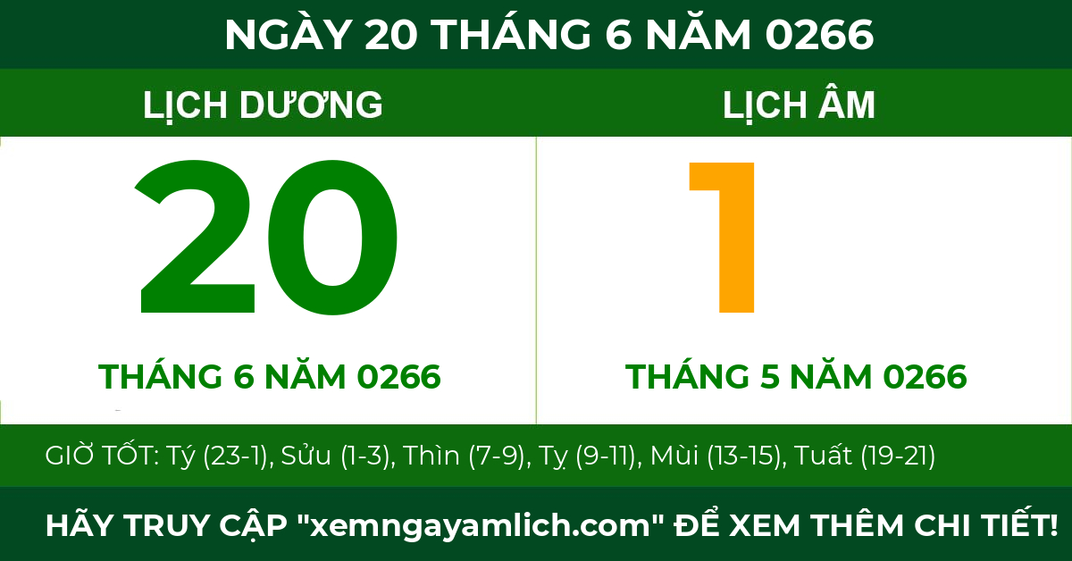 lịch âm ngày 20 tháng 6 năm 0266