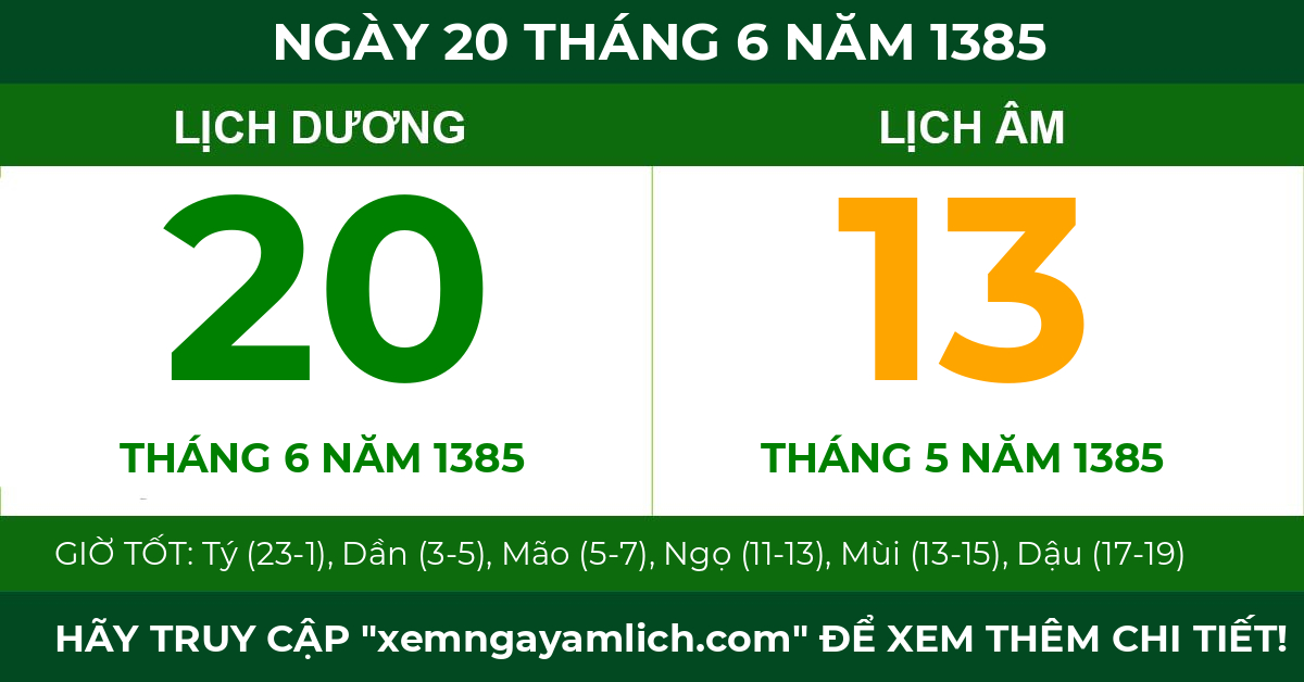 lịch âm ngày 20 tháng 6 năm 1385