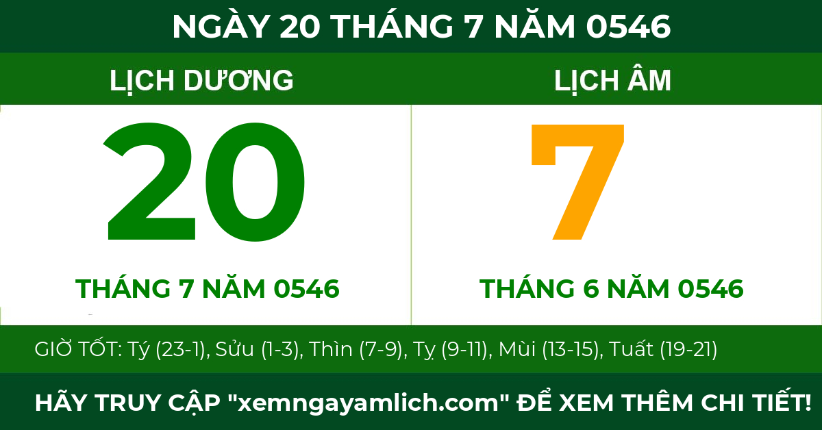 lịch âm ngày 20 tháng 7 năm 0546