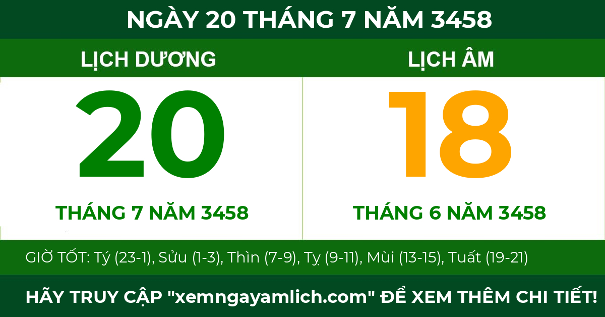 lịch âm ngày 20 tháng 7 năm 3458
