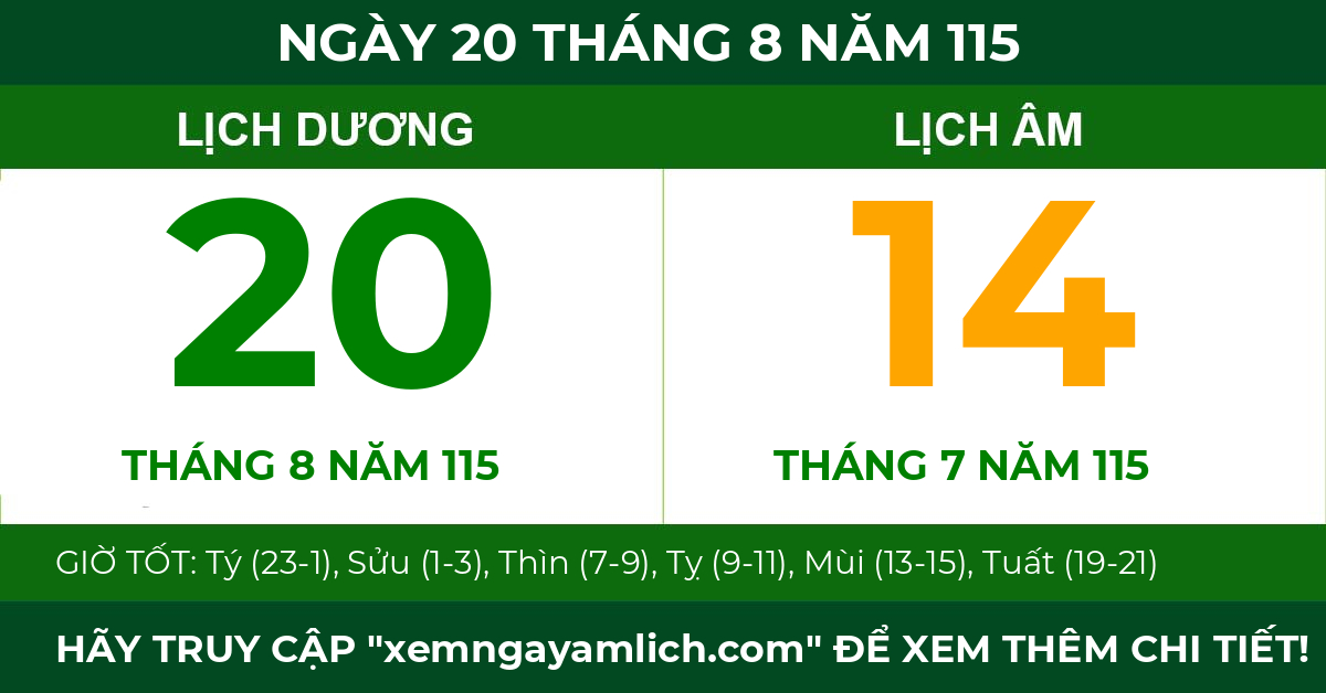 lịch âm ngày 20 tháng 8 năm 115