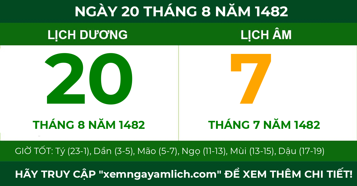 lịch âm ngày 20 tháng 8 năm 1482