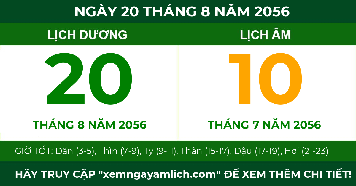 lịch âm ngày 20 tháng 8 năm 2056