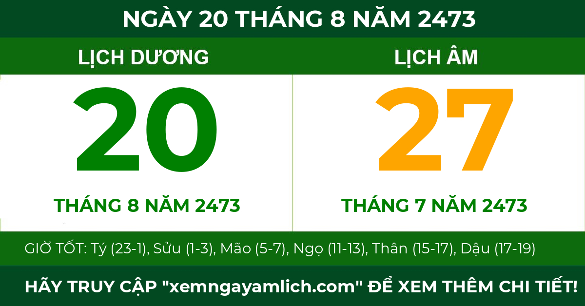 lịch âm ngày 20 tháng 8 năm 2473