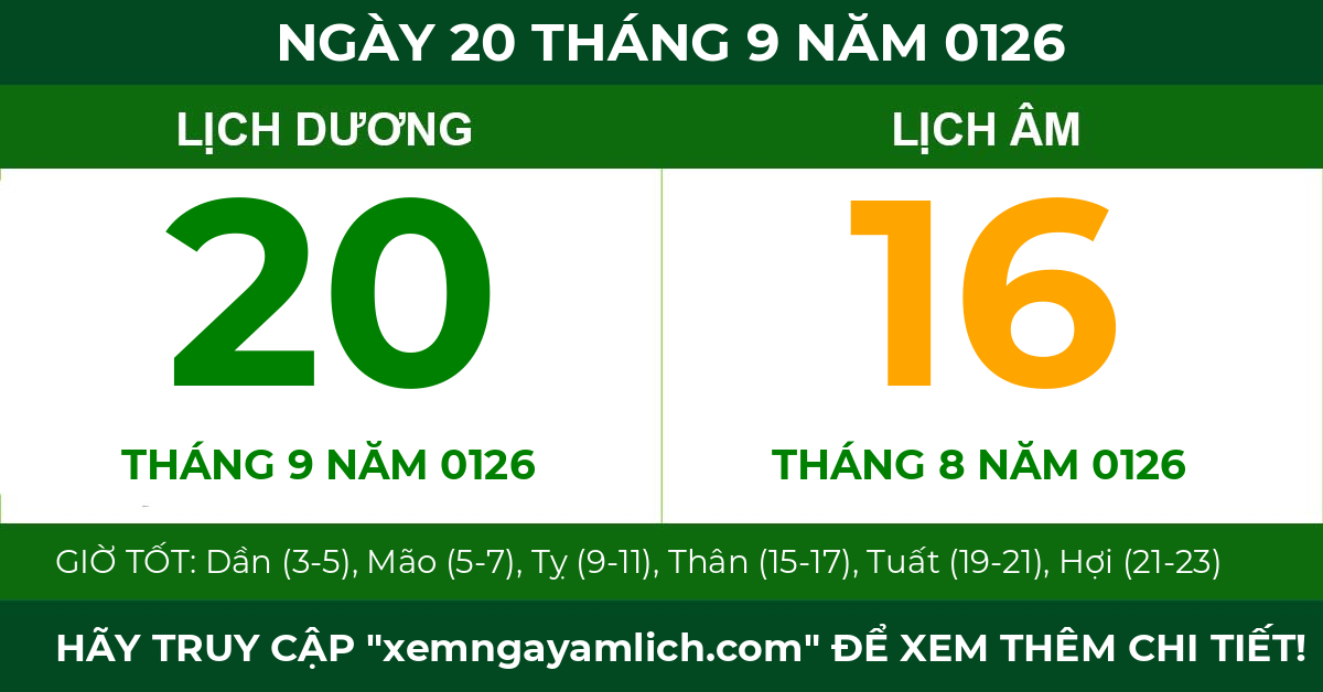 lịch âm ngày 20 tháng 9 năm 0126