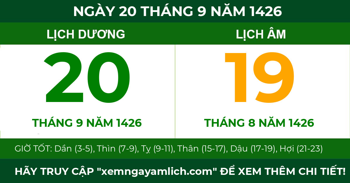 lịch âm ngày 20 tháng 9 năm 1426