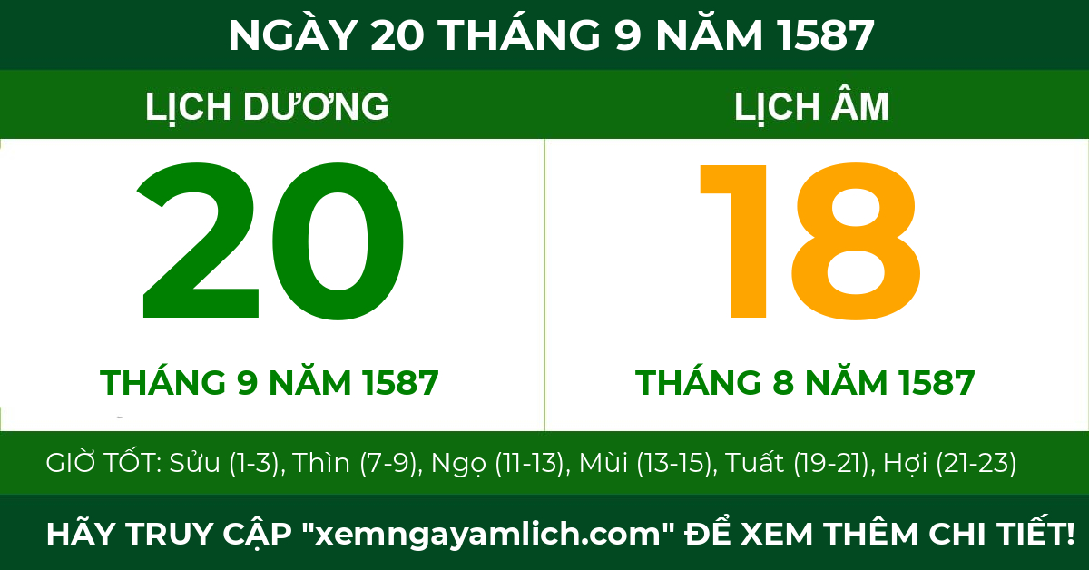 lịch âm ngày 20 tháng 9 năm 1587