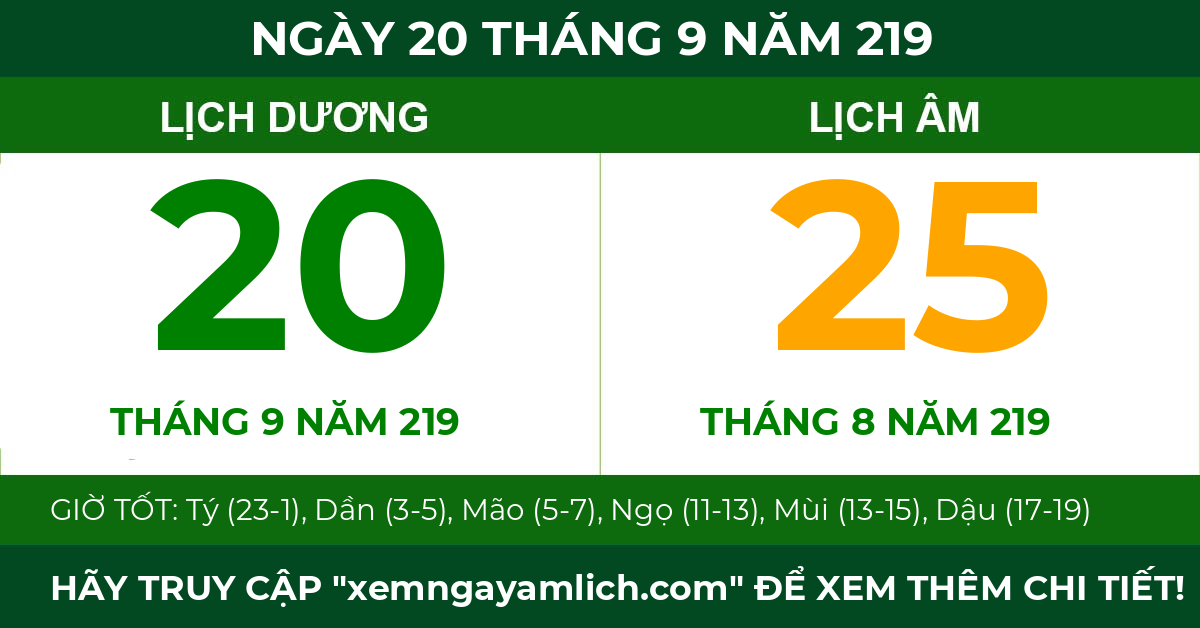 lịch âm ngày 20 tháng 9 năm 219