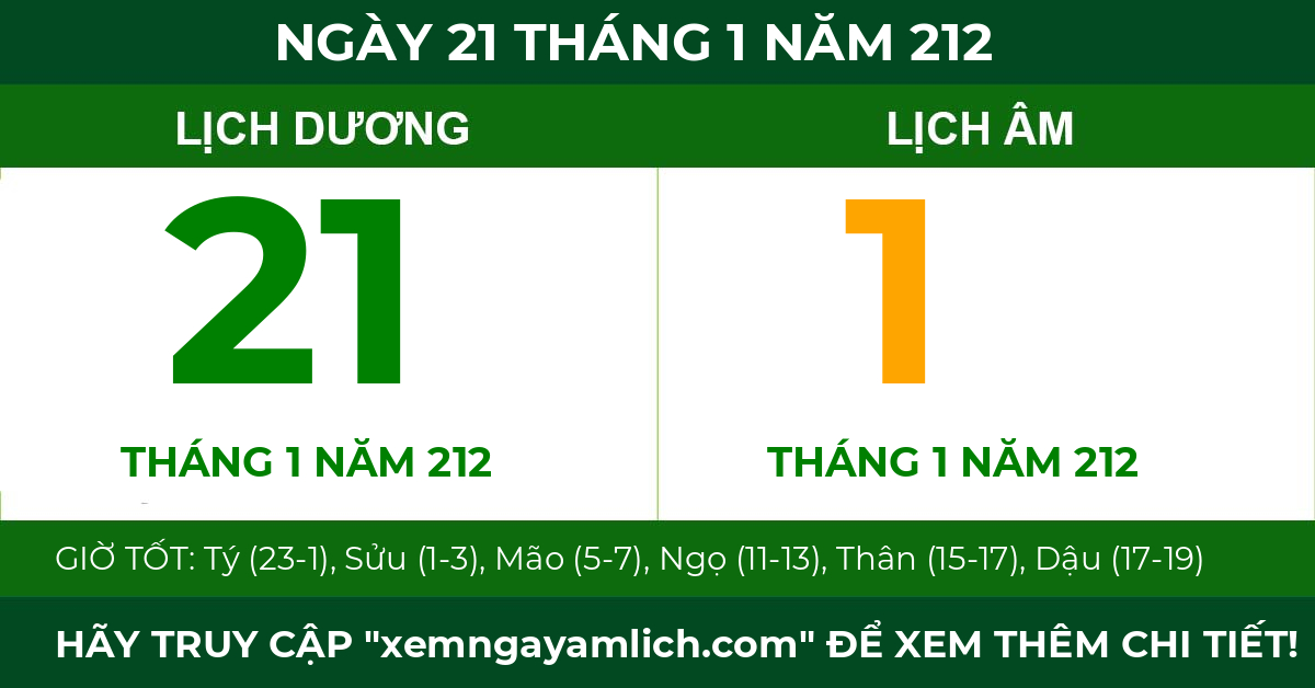lịch âm ngày 21 tháng 1 năm 212
