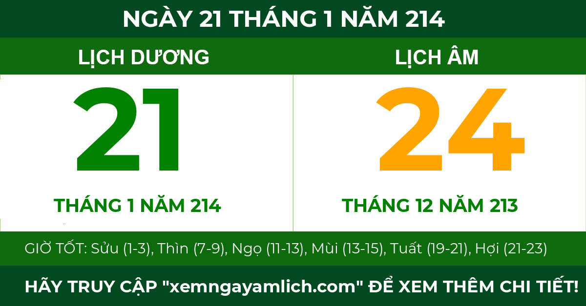 lịch âm ngày 21 tháng 1 năm 214