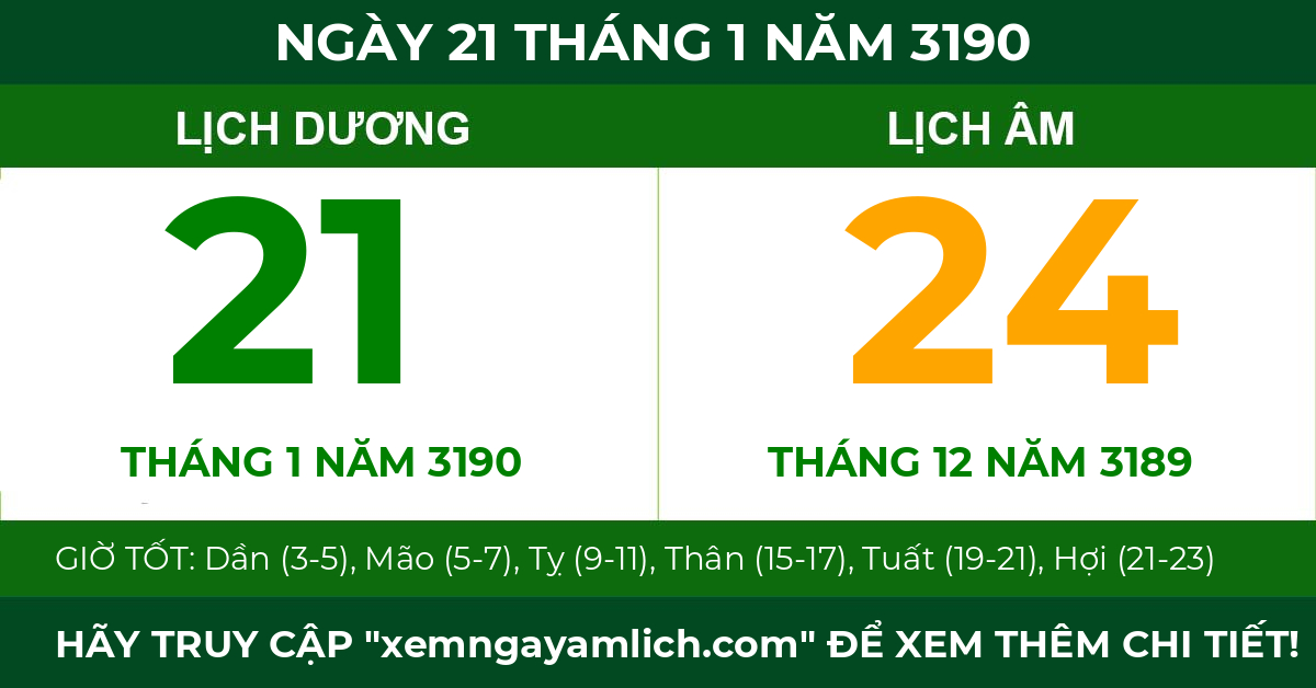 lịch âm ngày 21 tháng 1 năm 3190