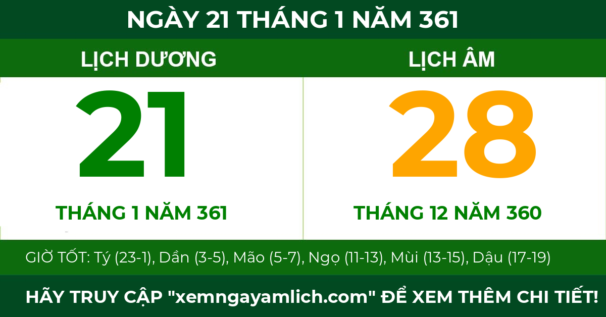 lịch âm ngày 21 tháng 1 năm 361