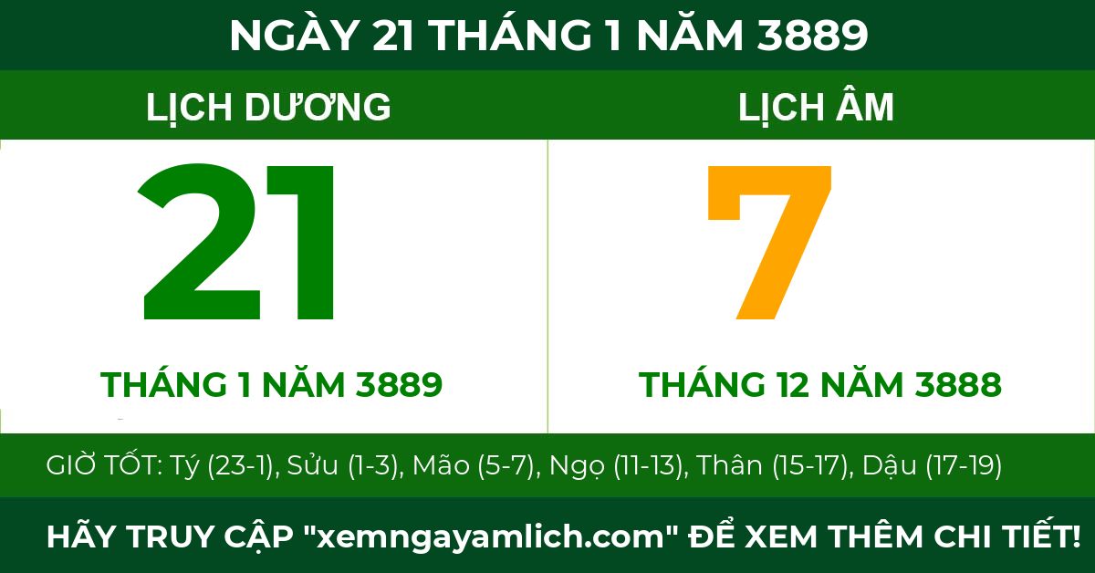 lịch âm ngày 21 tháng 1 năm 3889