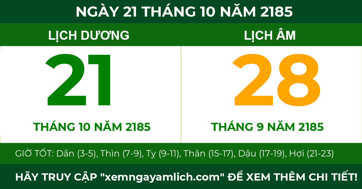 lịch âm ngày 21 tháng 10 năm 2185