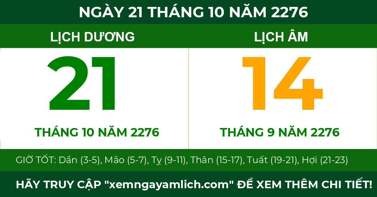 lịch âm ngày 21 tháng 10 năm 2276