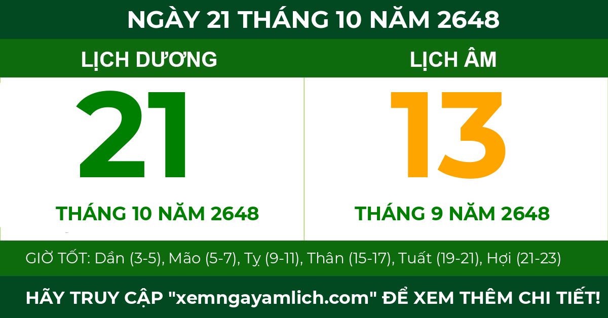 lịch âm ngày 21 tháng 10 năm 2648