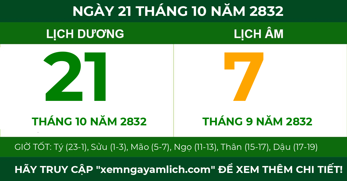 lịch âm ngày 21 tháng 10 năm 2832