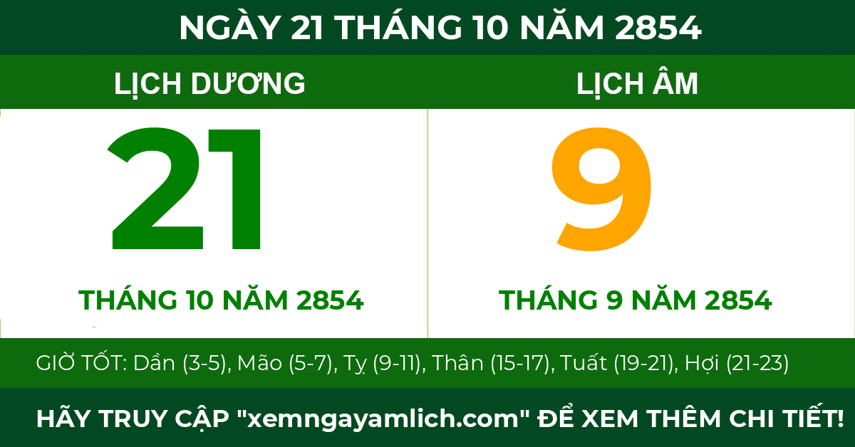 lịch âm ngày 21 tháng 10 năm 2854